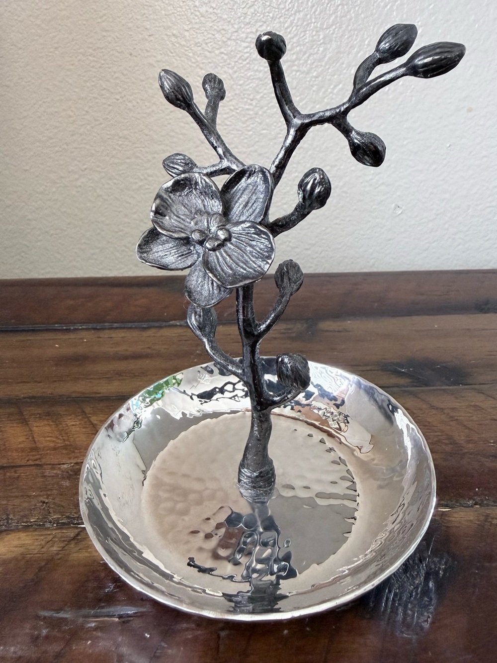 Michael Aram Black Orchid Ring Holder Dish Silver Designer Handmade Stainless